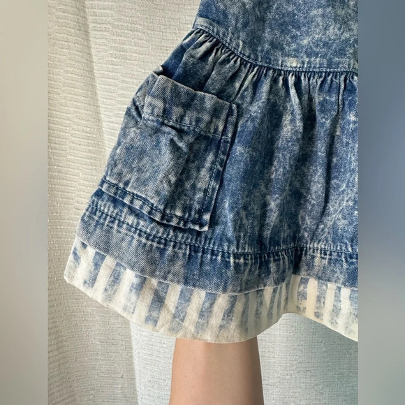 Vintage OshKosh Acid Washed Denim Ruffle Striped Dress USA 12 Months - Picture 2 of 10